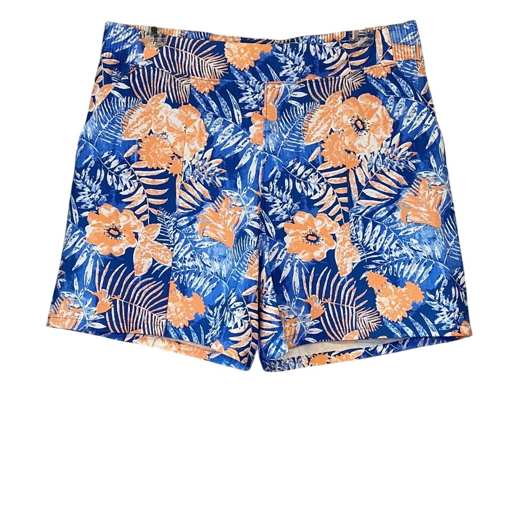 Columbia PFG Womens Blue Orange Tropical Floral Fishing Shorts Med 5 Inch Inseam